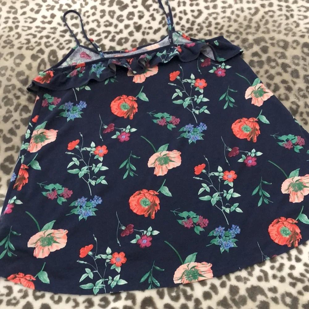 Old Navy Girls Ruffle Cami Tank Top Blue Floral size XL 14
